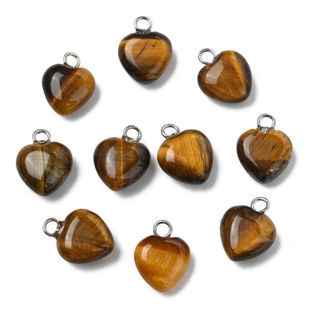 5235 10 pcs Natural Tiger Eye Gemstone Heart Shaped Charms Elegant Love